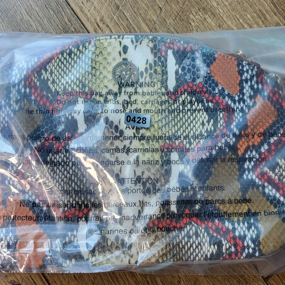 Anne Klein Multi Color Snakeskin Crossbody Bag Triple Compartment Brown Strap